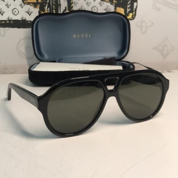 New Authentic Black Aviator Sunglasses GG0159SN 001 - Picture 4 of 11